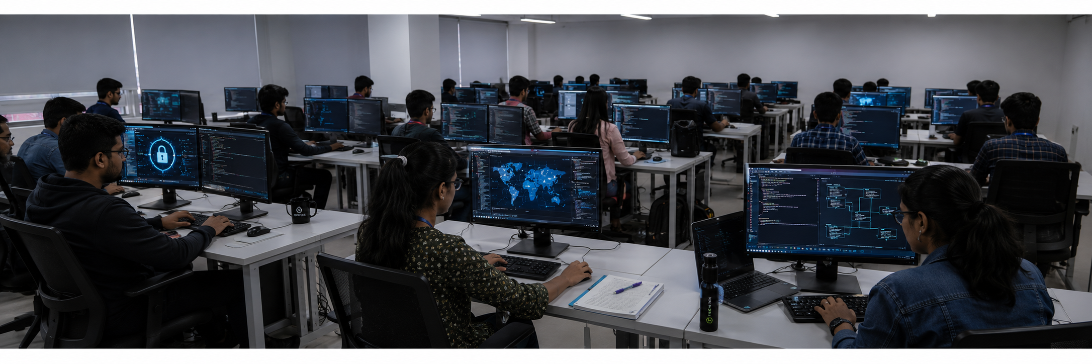 Alpha students working in the Cyber Security laboratory