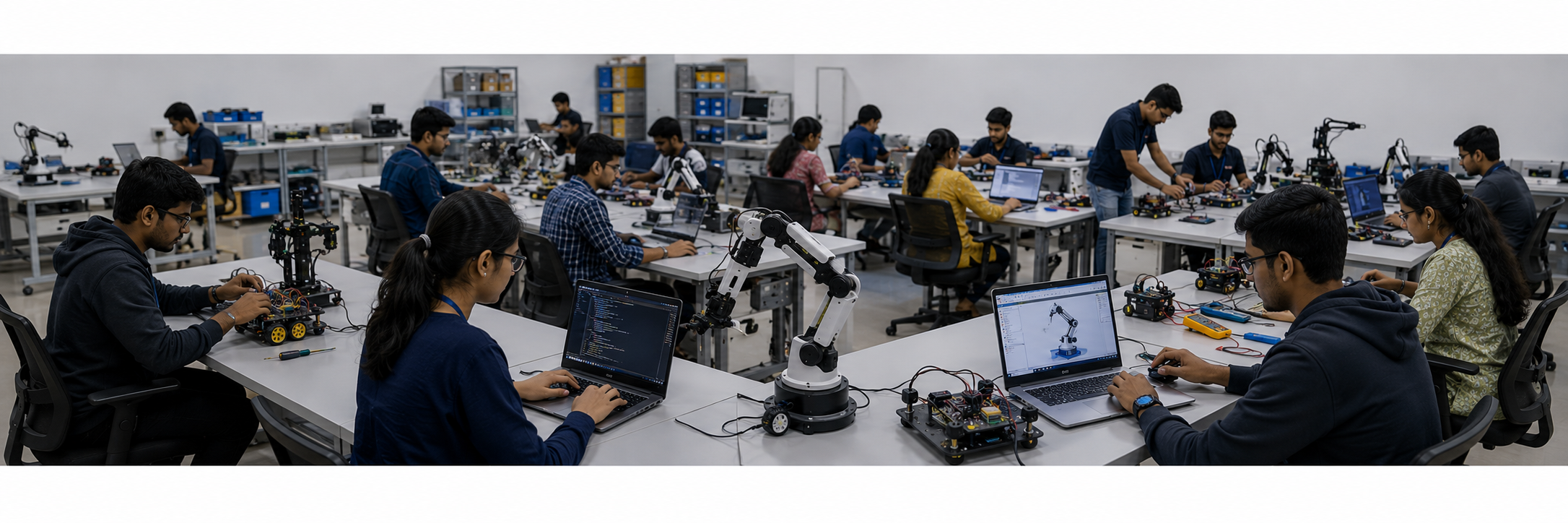 Alpha students working in the Robotics and Automation laboratory